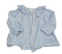 Světlemodro-bílá pruhovaná halenka s volánem H&M