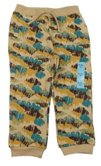 Nové - Béžovo-hnědo-modro-zelené vzorované tepláky Primark