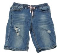 Modré teplákové riflové kraťasy s prošoupáním 