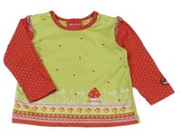 Světlezeleno-červené triko s houbami a květy 