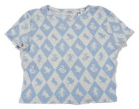 Bielo-svetlomodré kárované rebrované crop tričko so zvířátky - Harry Potter H&M
