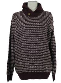 Pánsky vínovo-biely vzorovaný vlnený sveter so stojačikom Burton