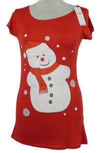 Nové - Dámské červené tričko se sněhulákem Marietta 