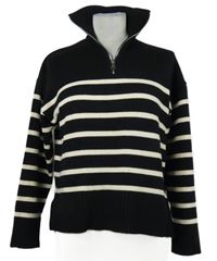 Dámský černo-smetanový pruhovaný svetr s límcem 