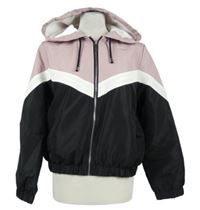 Dámská růžovo-černo-bílá šusťáková lehce zateplená krátká bunda s kapucí New Look