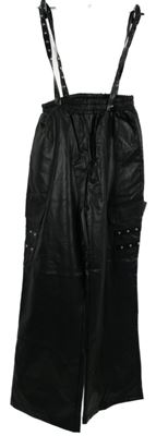 Pánske čierne koženkové široké nohavice s vreckami a cvokmi  Boohoo