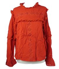 Dámska červená madeirová blúzka s volánikmi M&S