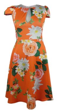 Dámské korálové květované šaty se štrasovým výstřihem MissLook