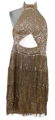 Dámské starorůžové flitrové třásňové společenské šaty s průstřihem Shein