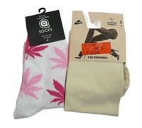 Nové - 2set - Dámske smotanové punčocháče + bielo-ružové ponožky