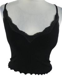Dámský černý žebrovaný crop s čipkou Primark
