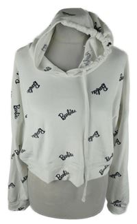 Dámská bílá sametová crop mikina s logy a kapucí Primark 