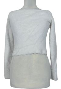 Dámsky biely chlpatý sveter s lodičkovým výstřihem H&M