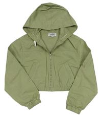 Khaki plátenná crop bunda s kapucňou New Look