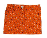 Oranžová kvetinová plátenná sukňa