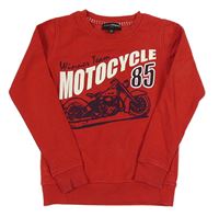 Červená mikina s nápisom a motorkou Charles Vögele