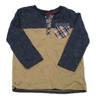 Tmavomodro-béžové triko s kapsou Matalan