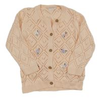 Svetloružový perforovaný prepínaci sveter s kvietkami