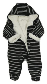 Černo-bílá pruhovaná tepláková zateplená kombnéza s kapucňou Mamas&Papas