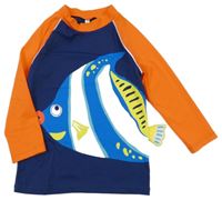 Tmavomodro-oranžové UV triko s rybou Mini Boden