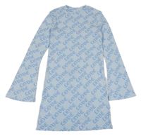 Modré rebrované šaty s nápismi H&M