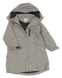 Hnědo-bílá šusťáková kostkovaná podzimní parka s kapucí H&M