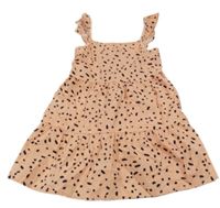 Marhuľové plátenné šaty s čiernymi bodky Primark