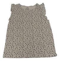 Šedohnědé-čierne vzorované tričko s volánikmi H&M