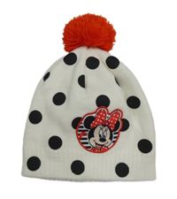 Bílá puntíkatá čepice s Minnie a bambulí Disney