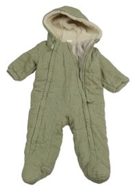 Khaki mušelínová zateplená kombinéza s kapucňou Next
