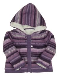 Fialový pruhovaný propínací zateplený svetr s kapucí Dunnes