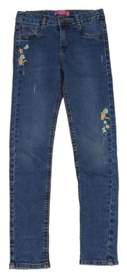 Modré skinny rifle s kytičkami 