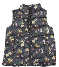 Antracitová vzorovaná šušťáková zateplená vesta so zajačikmi Dopodopo