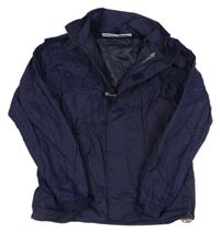 Tmavomodrá šušťáková nepromokavá bunda s ukrývací kapucňou