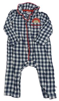 Tmavomodro-biely kockovaný flanelový overal s Paddingtonem