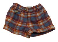 Oranžovo-vínovo-modré kockované vlnené kraťasy Next