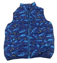 Tmavomodrá šusťáková prošívaná zateplená vesta s dinosaury Moun