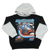 Čierno-sivá mikina s formulou a kapucí - Hot wheels