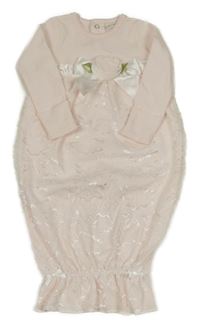 Světlerůžové bavlněno/krajkové šaty s květem na křtiny