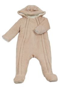 Svetloružová zamatová rebrovaná zateplená kombinéza kapucňou Nutmeg