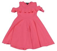 Neónové ružové šaty s volnými rameny Primark