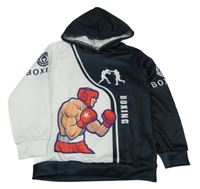 Bielo-antracitová mikina s boxerem a kapucňou