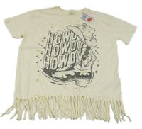 Nové - smetanové tričko s nápisy a třásněmi Primark