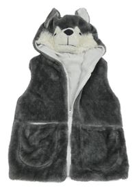 Kostým - Šedá chlupatá podšitá vesta s kapucí - husky