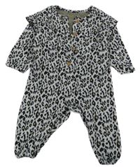 Šedo-černý leopardí úpletový overal s volánky Nutmeg