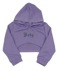 Fialová crop mikina s nápisom a kapucňou