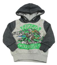 Šedo-tmavošedá mikina se Želvami Ninja s kapucí C&A