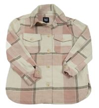 Světlerůžovo-bílá kostkovaná vlněná košilová bunda New Look 
