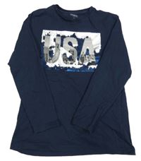 Tmavomodré tričko s městem a flitrami Orchestra