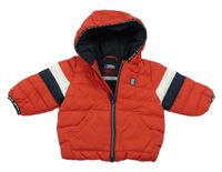 Červeno-černo-bílá šusťáková prošívaná zimní bunda s kapucí Next